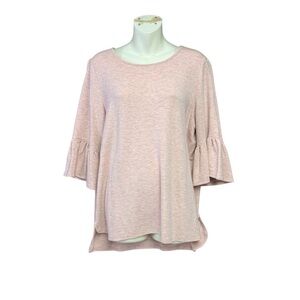 Adrianna Papell Light Blush Pink Ruffle Sleeve Knit Top